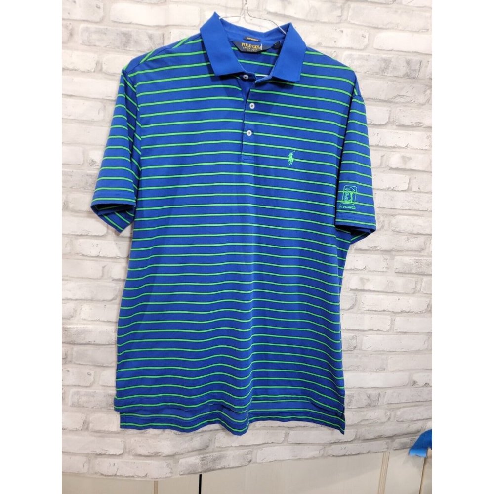 Polo Golf Ralph Lauren Large Performance PGA Scottsdale Blue Green Striped Polo